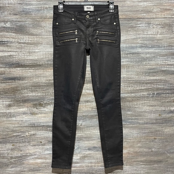 Paige Sexy Denim Edgemont Ultra Skinny Silk Coating in Black Jeans Pants Size 26 - Picture 2 of 16